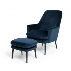 On Sale - Habitat Celine Velvet High Back Chair & Footstool Navy Armchairs -Seating Sales Store unnamed file 3081
