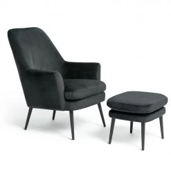Shipping Included - Habitat Celine Velvet High Back Chair & Footstool Charcoal Armchairs