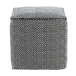 Discount - Habitat Durrie Cotton Cube Footstool Black And White Footstools And Pouffes
