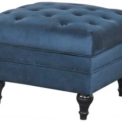 Discount - Habitat Chesterfield Velvet Storage Footstool Blue Sofas And Armchairs