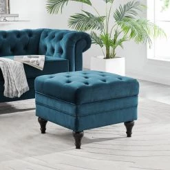 Discount - Habitat Chesterfield Velvet Storage Footstool Blue Sofas And Armchairs -Seating Sales Store unnamed file 5227